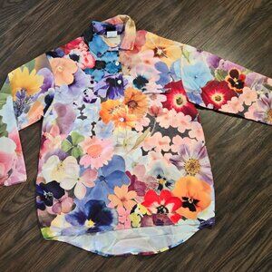 Classic Style Poly/Spandex Vibrant Floral Tunic Blouse NWOT/SIZE L